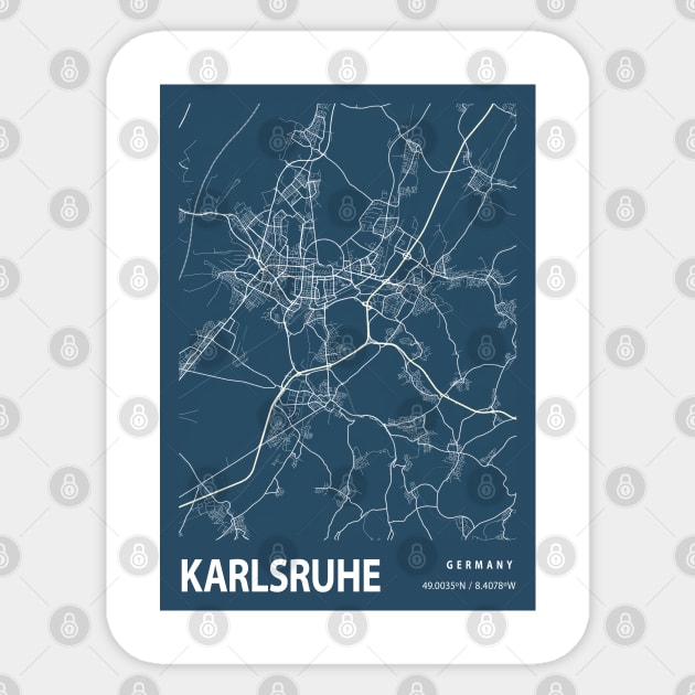 Karlsruhe Blueprint Street Map, Karlsruhe Colour Map Prints Sticker by tienstencil